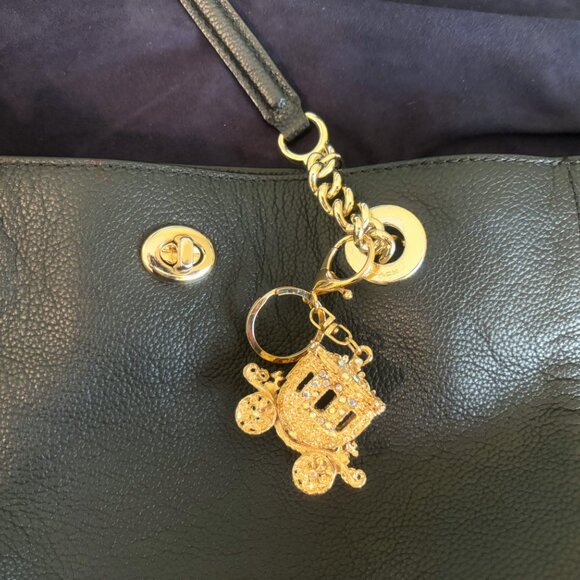 Coach Womens Black Polished Pebble Leather Turnlock Chain Tote 27 Bag - Picture 8 of 12